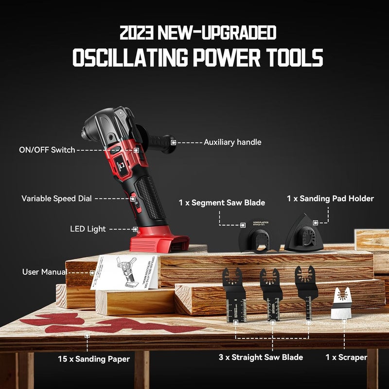 Cerycose Cordless Oscillating Tool Compatible with Milwaukee 18V Battery, 21000 OPM Max Brushless-Motor Tool with Auxiliary Handle, Oscillating Multi-Tool for Scraping, Sanding,Cutting Wood(Tool only) - Image 4